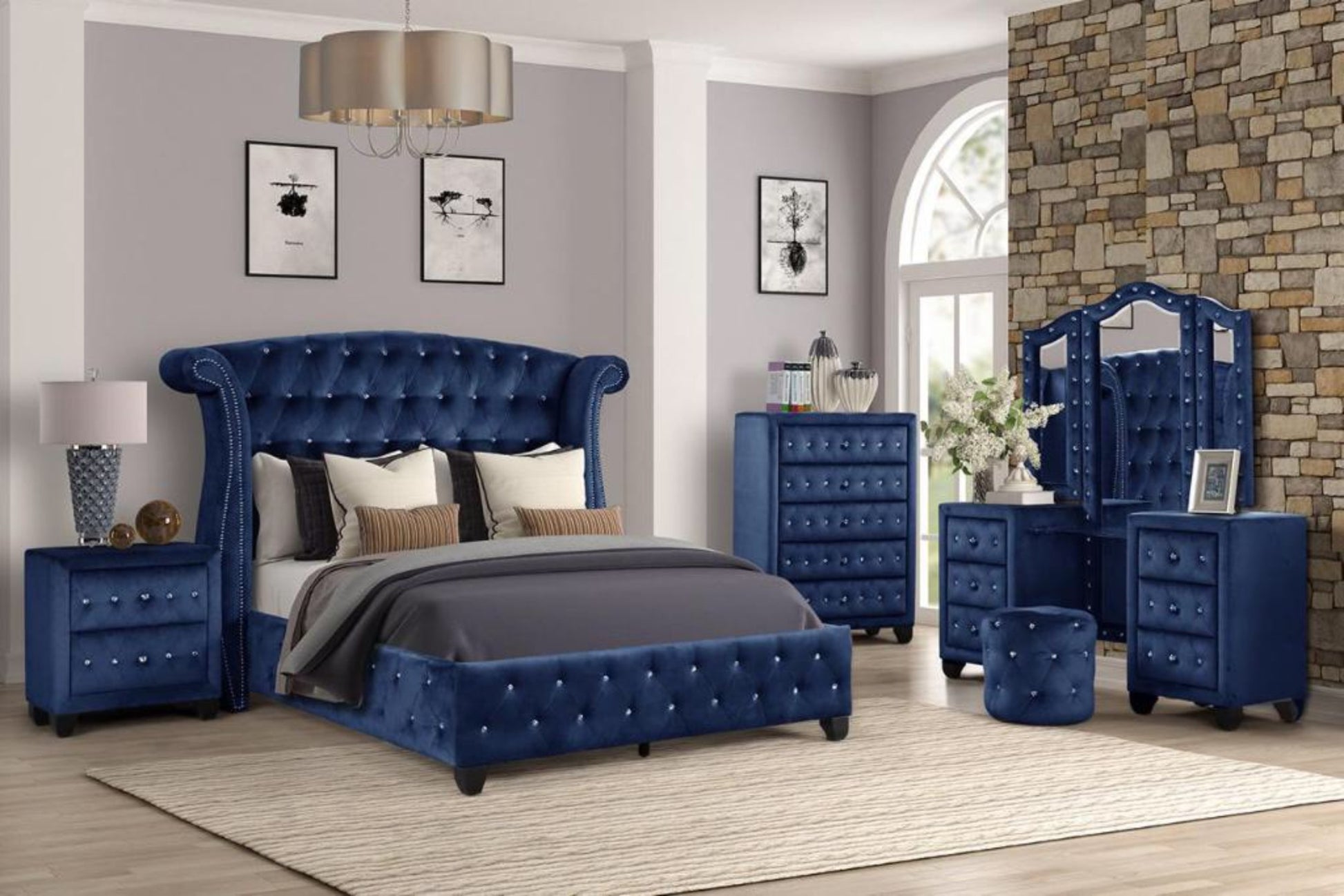 Sophia Chest Blue Blue 5 Drawers & Above Bedroom Contemporary,Modern Wood