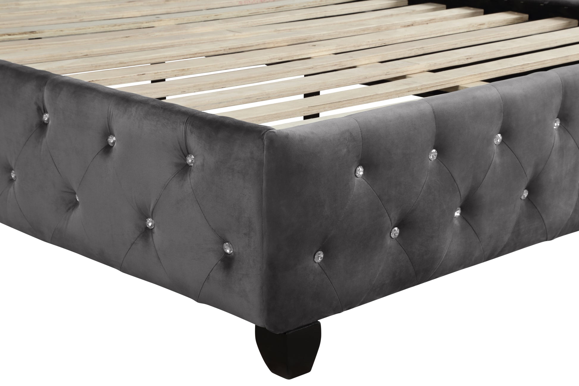 Sophia Crystal Tufted Full Bed Made With Wood In Color Gray Box Spring Not Required Full Gray Wood Bedroom Contemporary,Modern Acacia Upholstered Velvet Wood