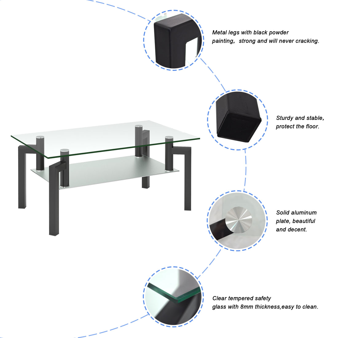 Rectangle Black Glass Coffee Table, Clear Coffee Table Modern Side Center Tables For Living Room Living Room Furniture Black Glass