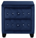 Sophia Modern Style Crystal Tufted Queen 4 Piece Includes: Queen Size Bed, Nightstand, Vanity Set Velvet Fabric Upholstery Vanity Bedroom Set Made With Wood In Blue Box Spring Not Required Queen Blue Wood 4 Piece Set Bedroom Contemporary,Modern