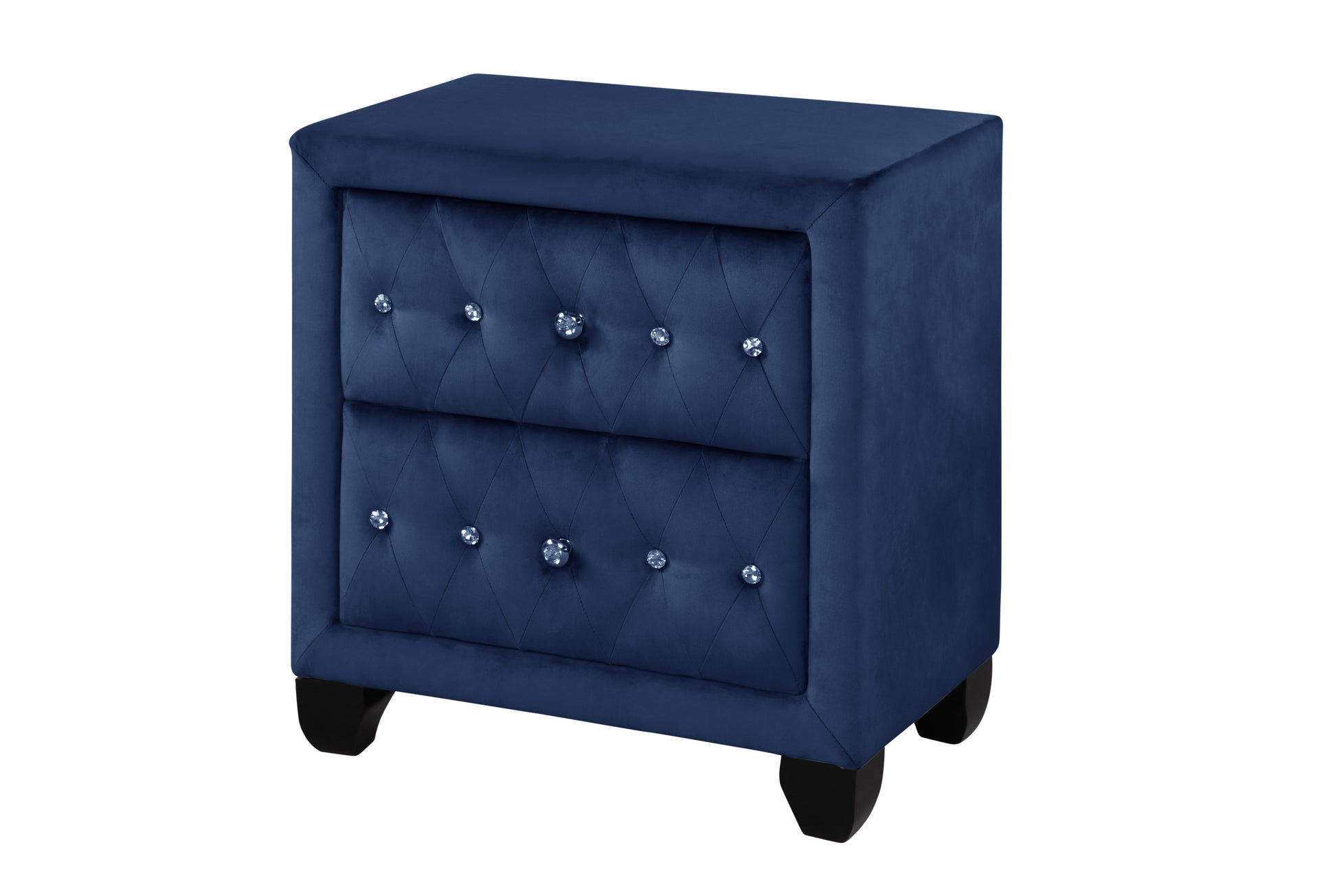 Sophia Modern Style Crystal Tufted Queen 4 Piece Includes: Queen Size Bed, Nightstand, Vanity Set Velvet Fabric Upholstery Vanity Bedroom Set Made With Wood In Blue Box Spring Not Required Queen Blue Wood 4 Piece Set Bedroom Contemporary,Modern