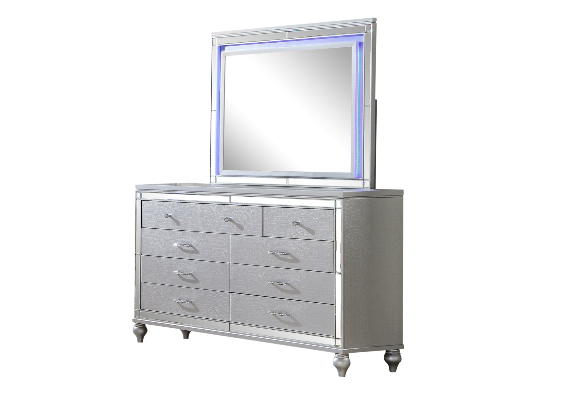 Sterling Mirror Framed Dresser Made With Wood In Silver Color Silver 5 Drawers & Above Bedroom Contemporary,Modern Wood