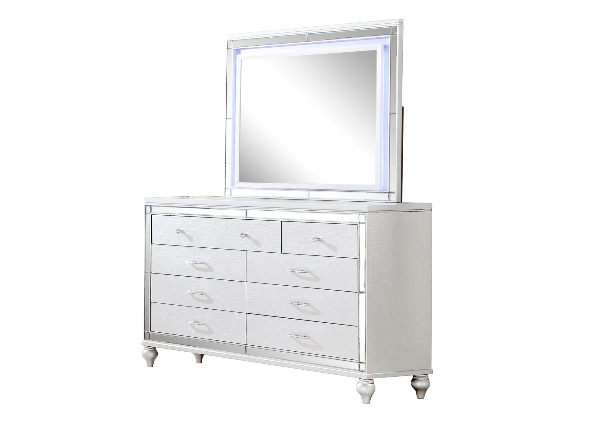 Sterling King 4 Pc Led Bedroom Set Made With Wood In White Color King White Wood 4 Piece Set Bedroom Bed Included,Dresser Included,Mirror Included,Nightstand Included Contemporary,Modern Wood