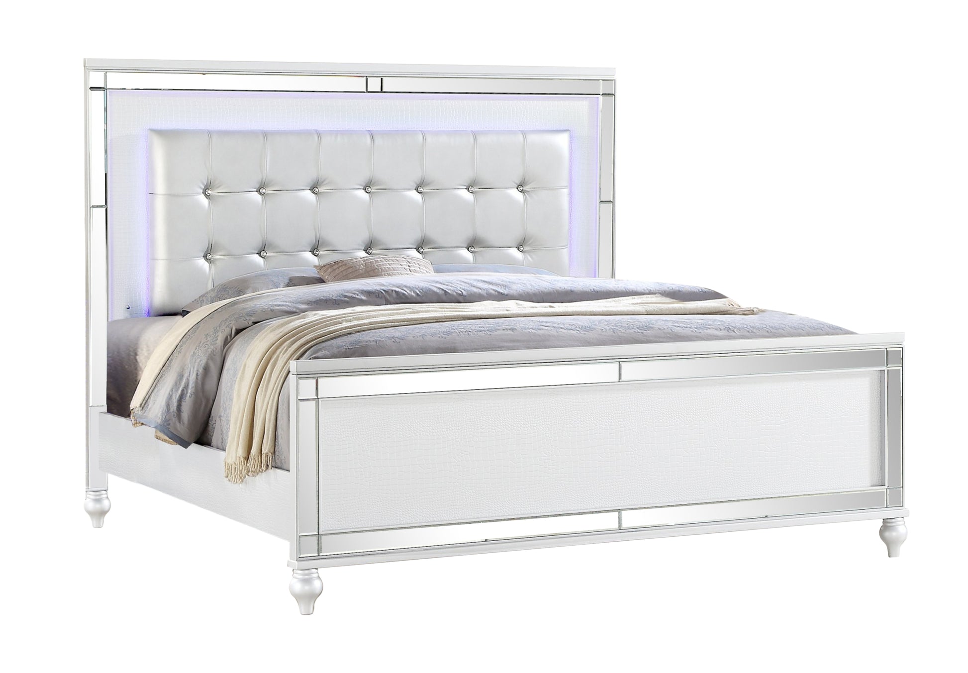 Sterling Full Size Upholstered Led Bed Made With Wood In White Color Full White Wood Bedroom Contemporary,Modern Solid Wood