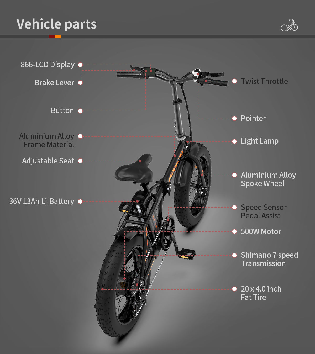 Aostirmotor Folding Electric Bike Ebike Bicycle 500W Motor 20" Fat Tire With 36V 13Ah Li Battery Beach Snow Bicycle A20 Cycling Black Foldable Aluminium