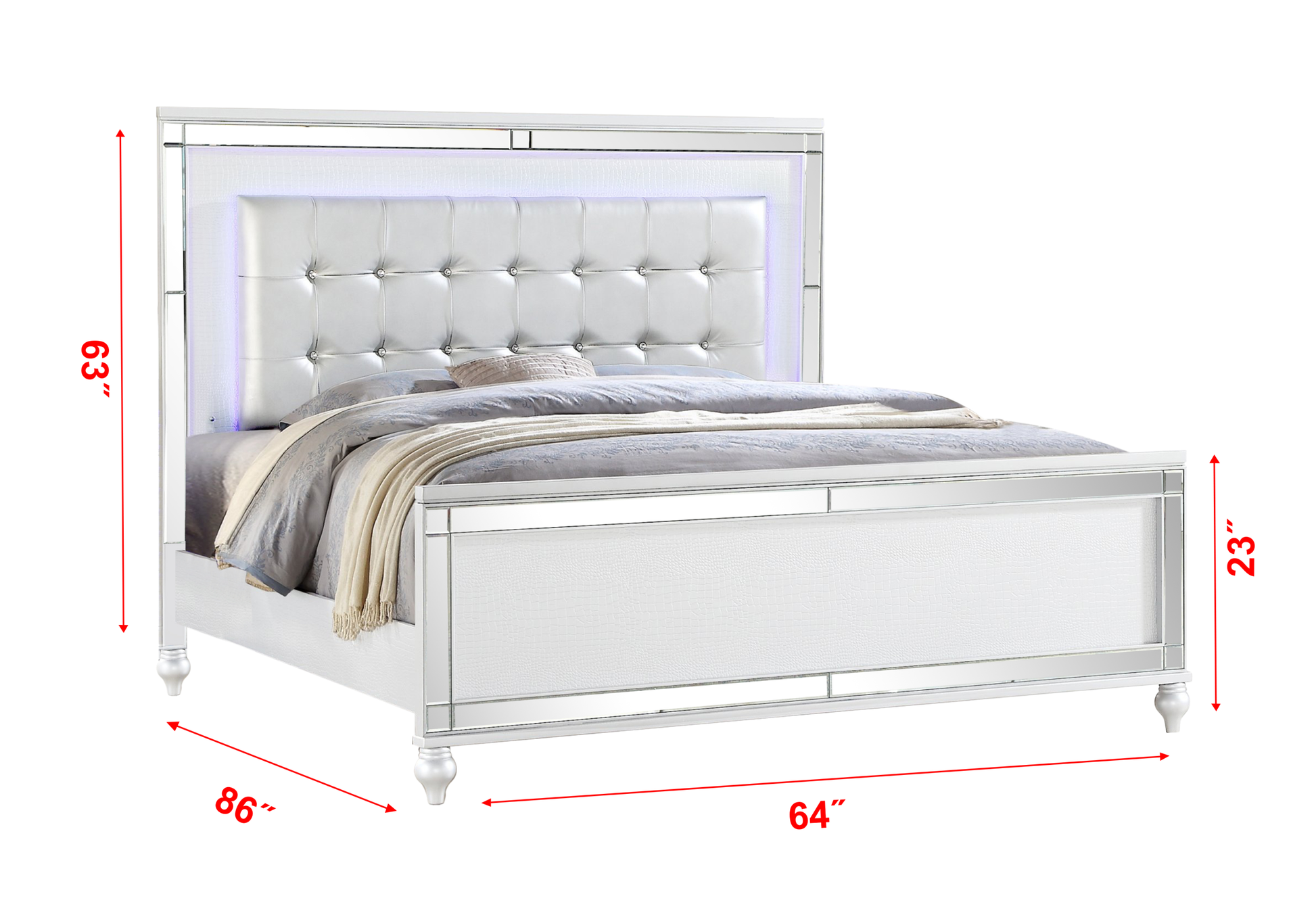 Sterling Queen 5 Pc Led Bedroom Set Made With Wood In White Color Queen White Wood 5 Piece Set Bedroom Bed Included,Chest Included,Dresser Included,Mirror Included,Nightstand Included Contemporary,Modern Solid Wood Mdf Built In Lighting Wood