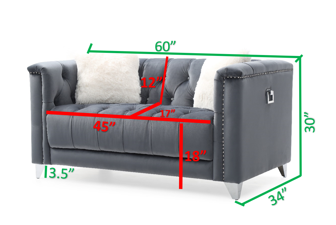 Tufted Upholstery 3 Pc Living Room Set Finished In Velvet Fabric In Gray Gray Solid Wood 6 Seat