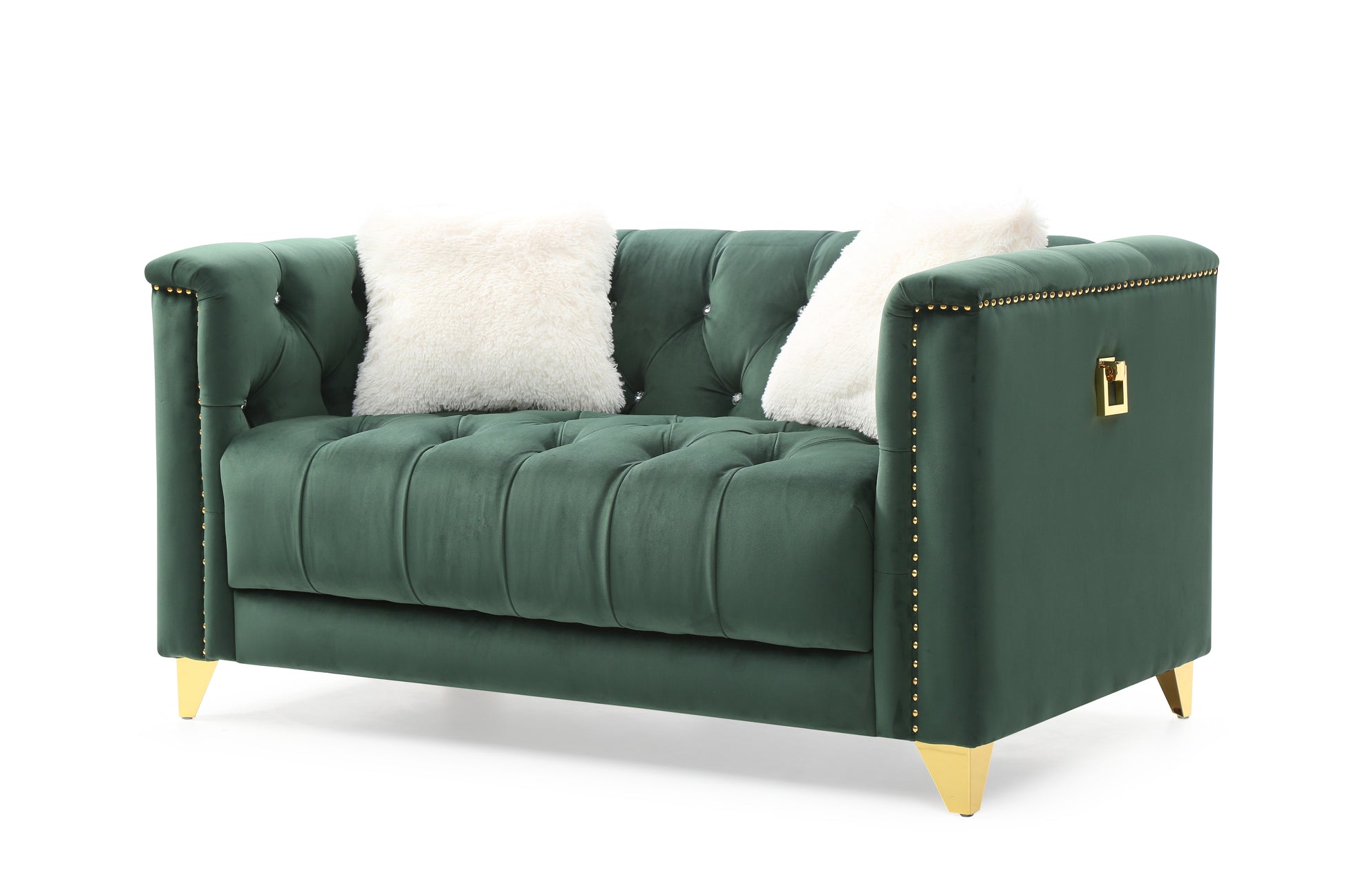 Tufted Upholstery 3Pc Living Room Set Finished In Velvet Fabric In Green Green Velvet Wood Primary Living Space Soft Cushion Back Modern Wood 6 Seat