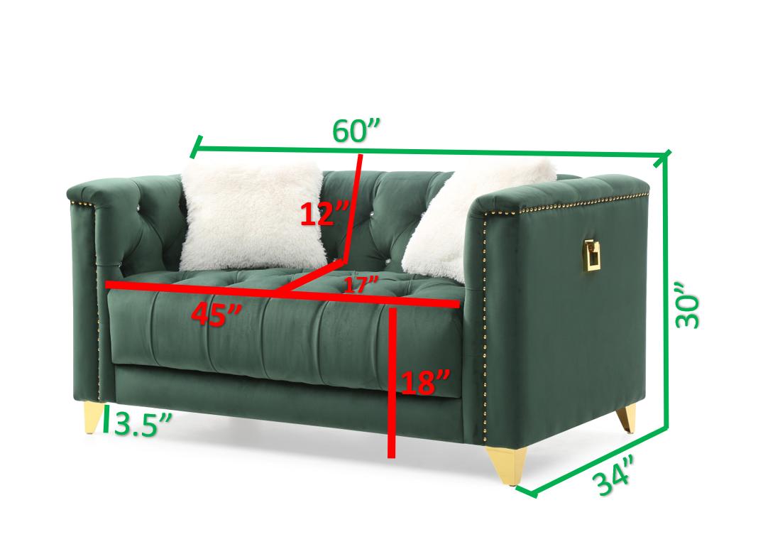 Tufted Upholstery 3Pc Living Room Set Finished In Velvet Fabric In Green Green Velvet Wood Primary Living Space Soft Cushion Back Modern Wood 6 Seat