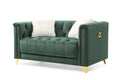 Tufted Upholstery Loveseat Finished In Velvet Fabric In Green Green Velvet Wood Primary Living Space Soft Cushion Back Modern Foam Wood