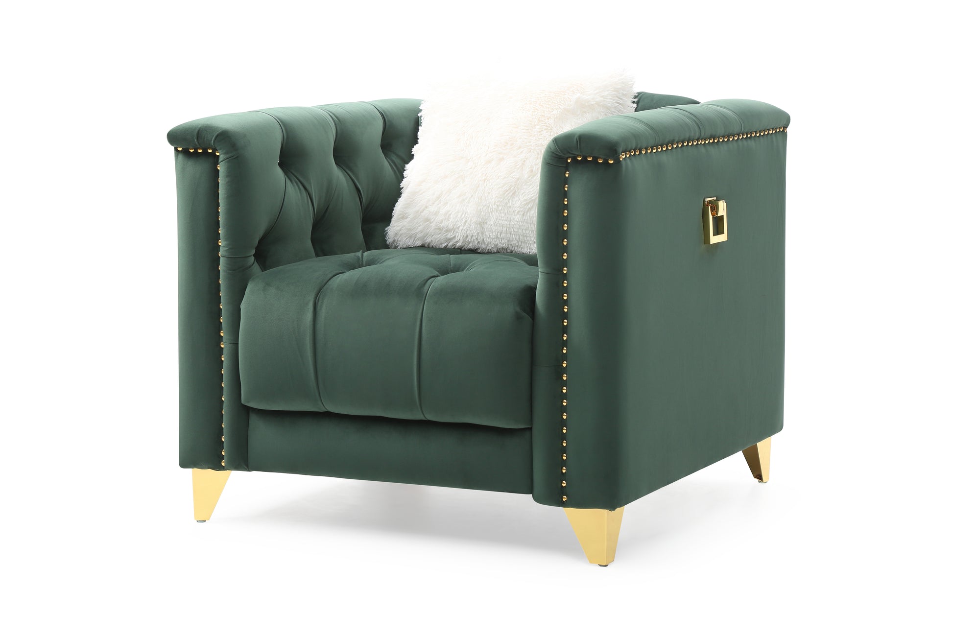 Tufted Upholstery 3Pc Living Room Set Finished In Velvet Fabric In Green Green Velvet Wood Primary Living Space Soft Cushion Back Modern Wood 6 Seat