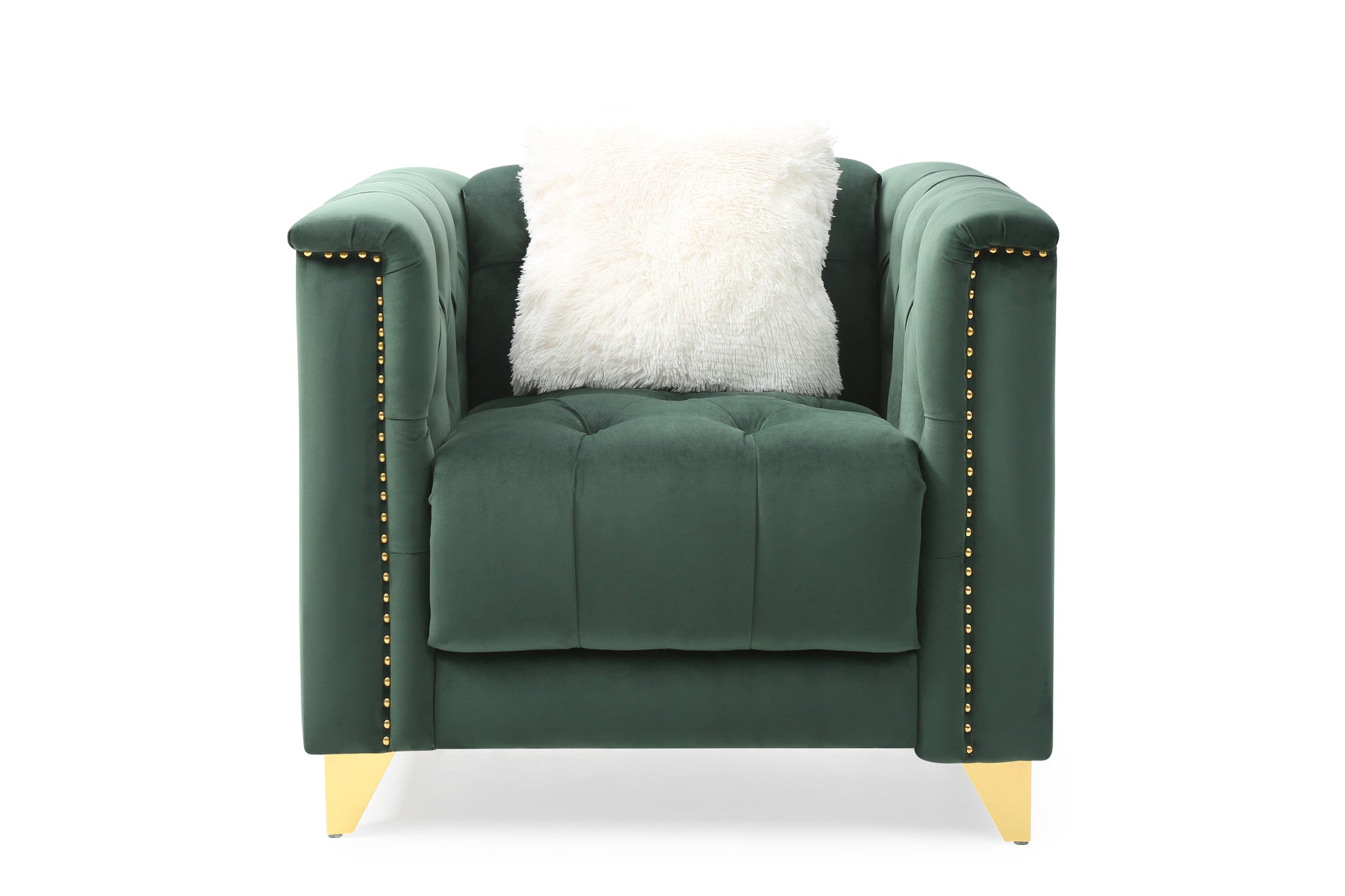 Tufted Upholstery 3Pc Living Room Set Finished In Velvet Fabric In Green Green Velvet Wood Primary Living Space Soft Cushion Back Modern Wood 6 Seat