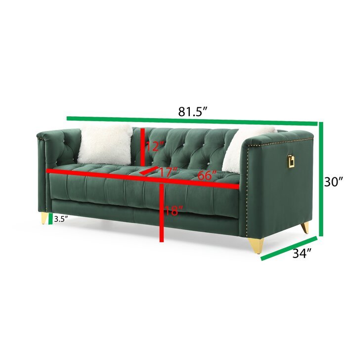 Russell Tufted Upholstery Sofa Finished In Velvet Fabric In Green Green Velvet Wood Primary Living Space Soft Tufted Back Modern Solid Wood Mdf