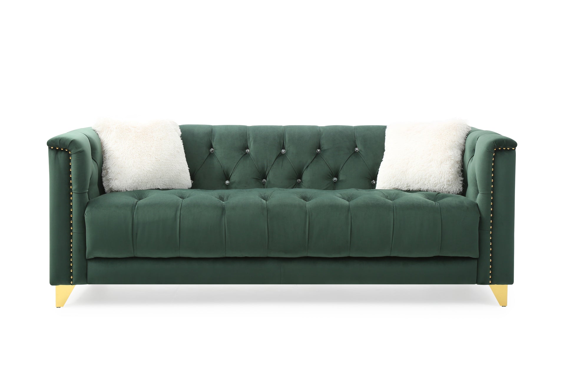 Tufted Upholstery 3Pc Living Room Set Finished In Velvet Fabric In Green Green Velvet Wood Primary Living Space Soft Cushion Back Modern Wood 6 Seat