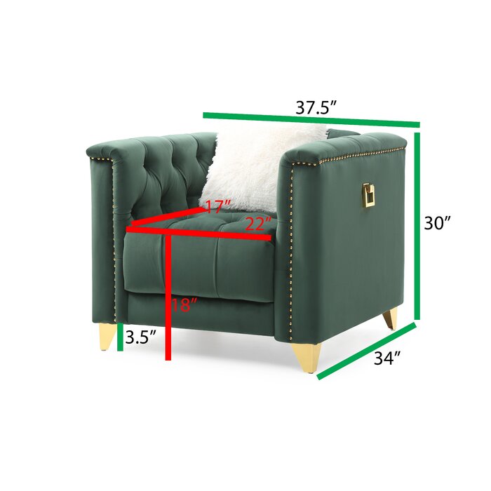 Tufted Upholstery 3Pc Living Room Set Finished In Velvet Fabric In Green Green Velvet Wood Primary Living Space Soft Cushion Back Modern Wood 6 Seat