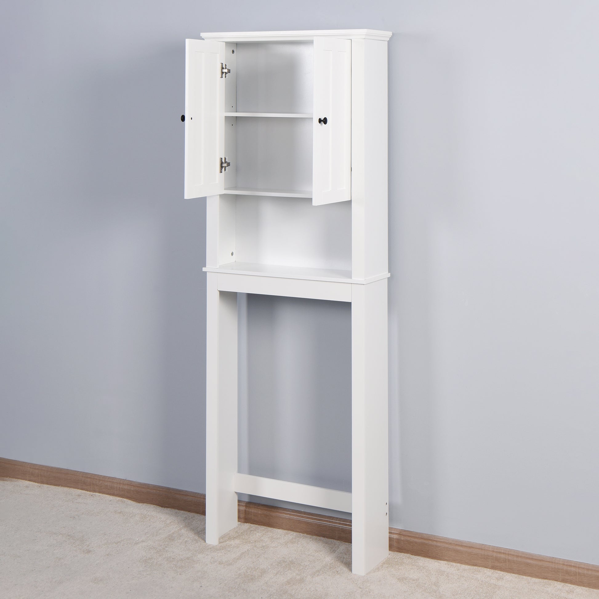 Bathroom Wooden Storage Cabinet Over The Toilet Space Saver With A Adjustable Shelf 23.62X7.72X67.32 Inch White Mdf