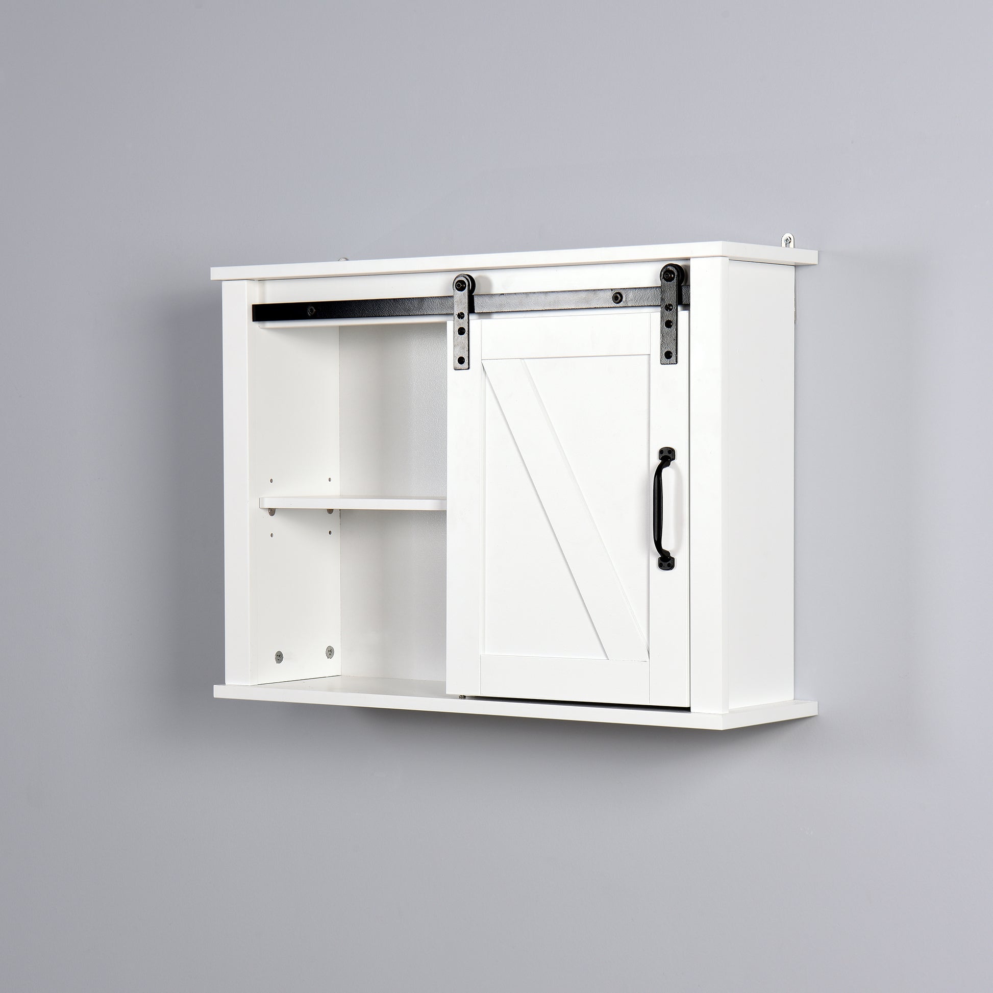 Bathroom Wall Cabinet With 2 Adjustable Shelves Wooden Storage Cabinet With A Barn Door 27.16X7.8X19.68 Inch White Mdf