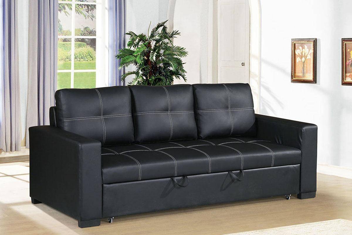 Sectional Sofa Pull Out Bed Living Room Couch Black Faux Leather Tufted Convertible Sofa Black Faux Leather Wood Primary Living Space Cushion Back Contemporary,Modern Pine Square Arms Plywood 2 Seat