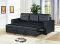 Sectional Sofa Pull Out Bed Living Room Couch Black Faux Leather Tufted Convertible Sofa Black Faux Leather Wood Primary Living Space Cushion Back Contemporary,Modern Pine Square Arms Plywood 2 Seat