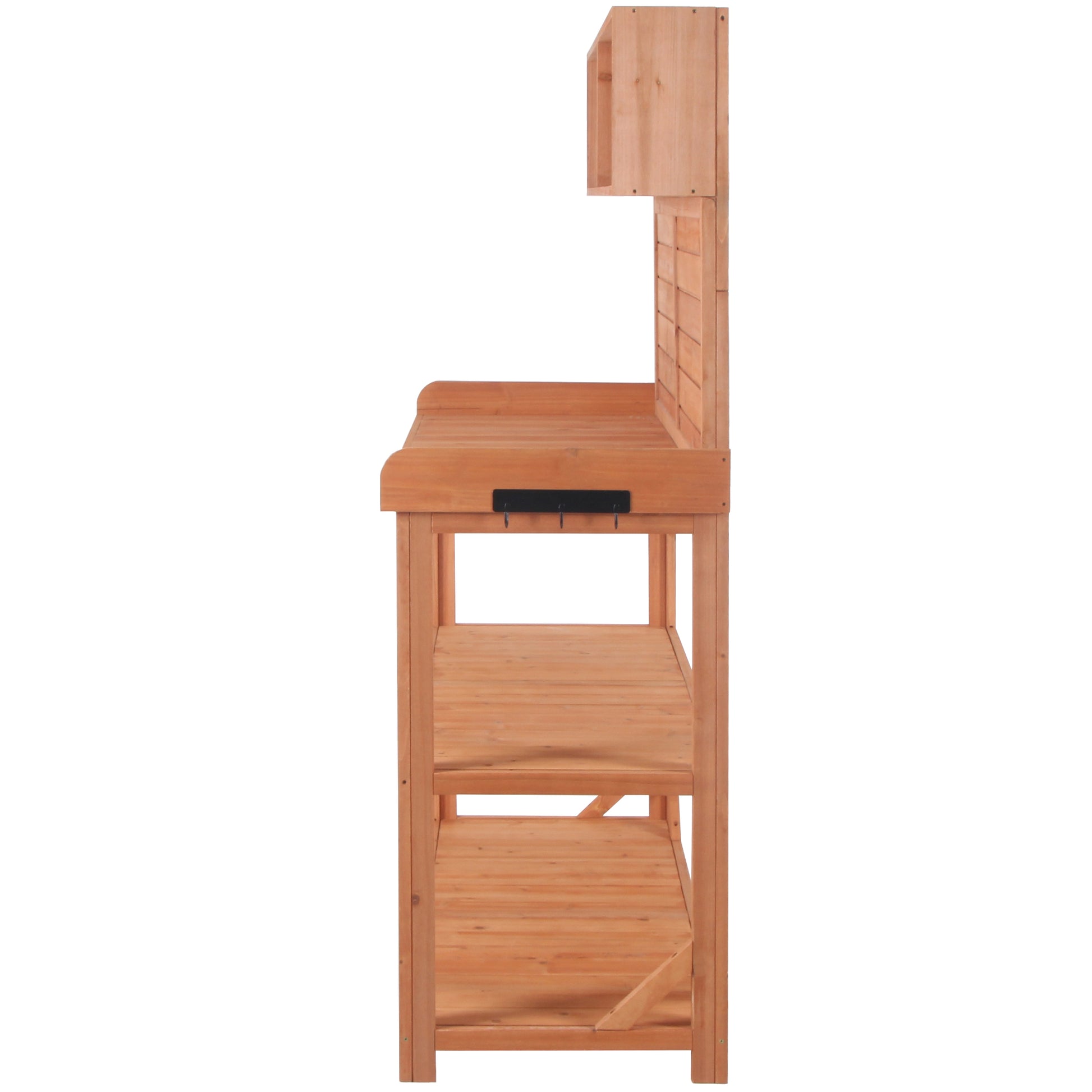 65" Large Wooden Farmhouse Rustic Outdoor Potting Bench Table, Patio Workstation, Garden Potting Bench With 4 Storage Shelves And Side Hook,Natural Natural Garden & Outdoor Casual Wood Solid Wood