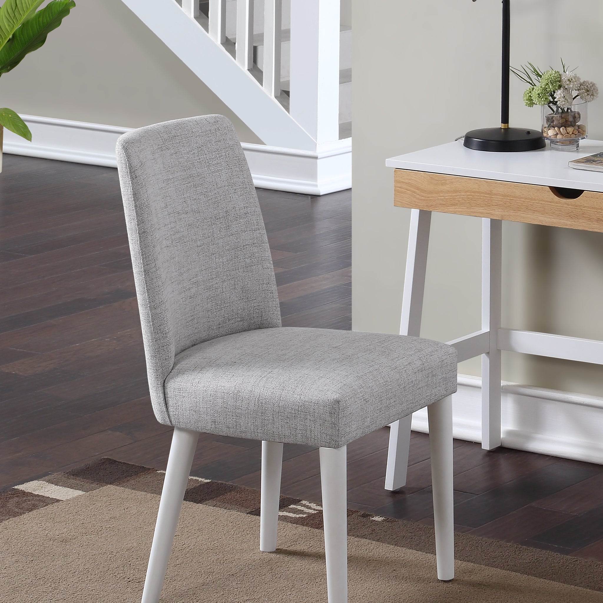 Taylor Chair With White Leg And Gray Fabric Gray Solid Wood