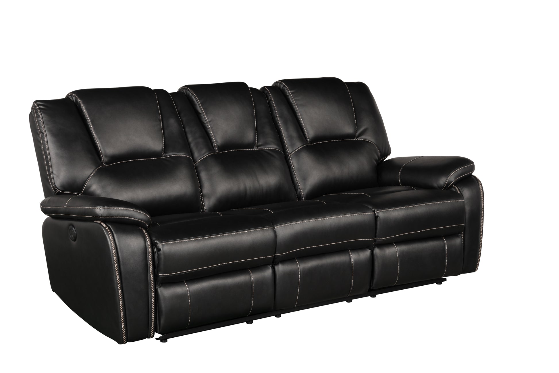 Hong Kong 2 Piece Power Reclining Sofa Set Made With Faux Leather In Black Black Faux Leather Metal Primary Living Space Medium Soft Cushion Back Contemporary,Modern Solid Wood Mdf Wood 5 Seat