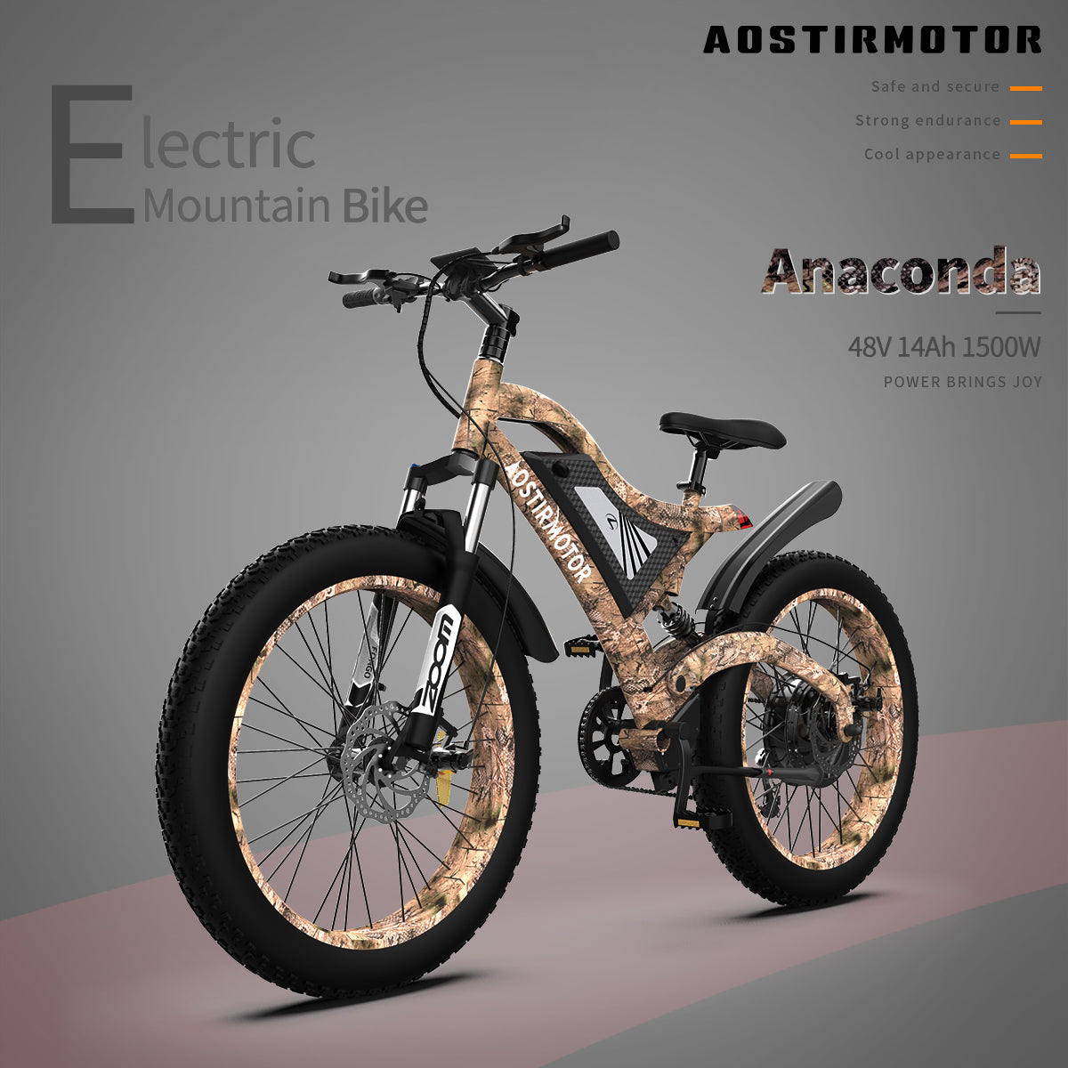 Aostirmotor S18 1500W 26" 1500W Electric Bike Fat Tire 48V 15Ah Removable Lithium Battery Mountain Bicycle Shimanos Bicycle Full Suspension Mtb Bikes For Adults Cycling Brown Garden & Outdoor Aluminium