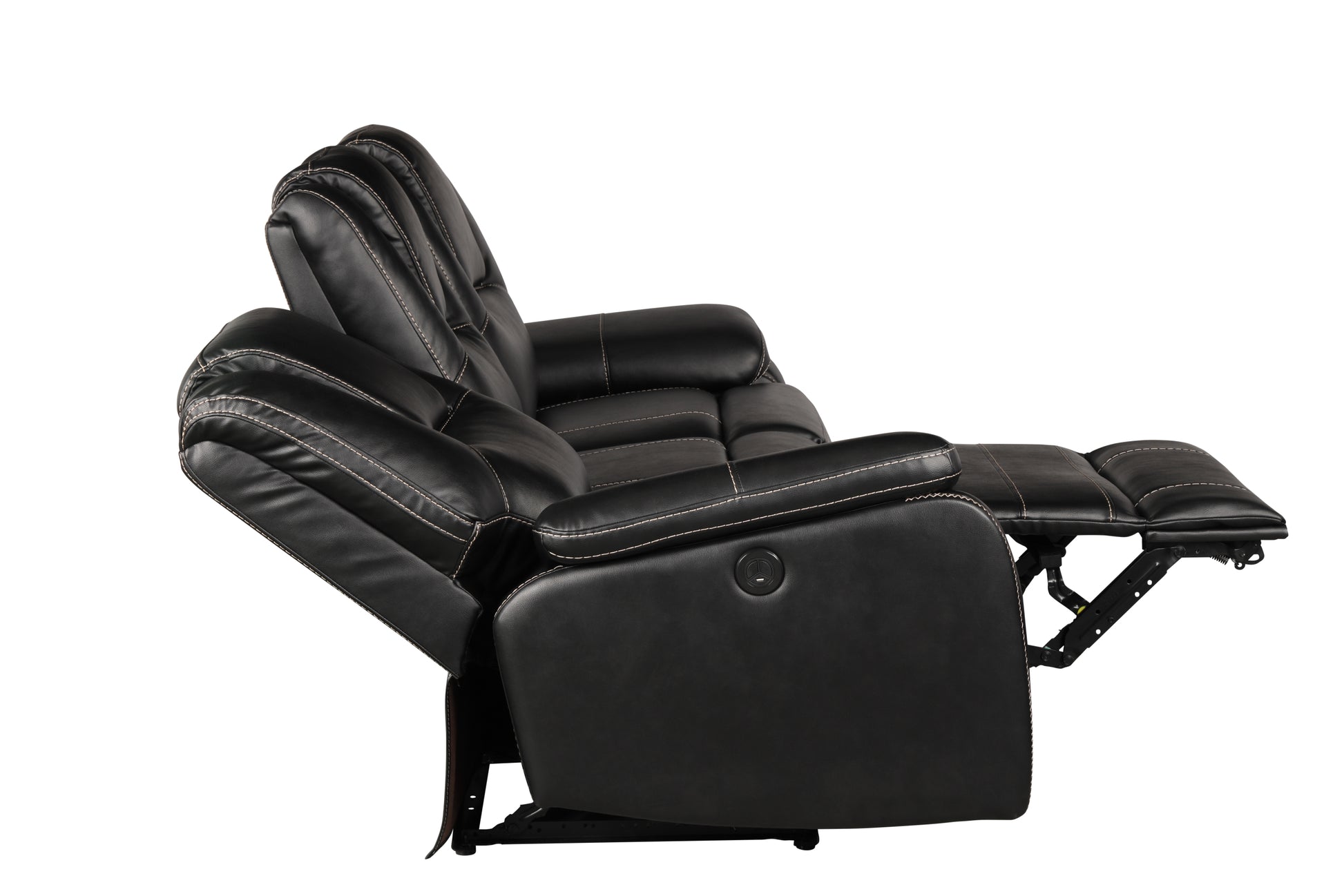 Hong Kong Power Reclining Sofa Made With Faux Leather In Black Black Faux Leather Wood Primary Living Space Medium Soft Cushion Back Modern Solid Wood Mdf Wood 3 Seat