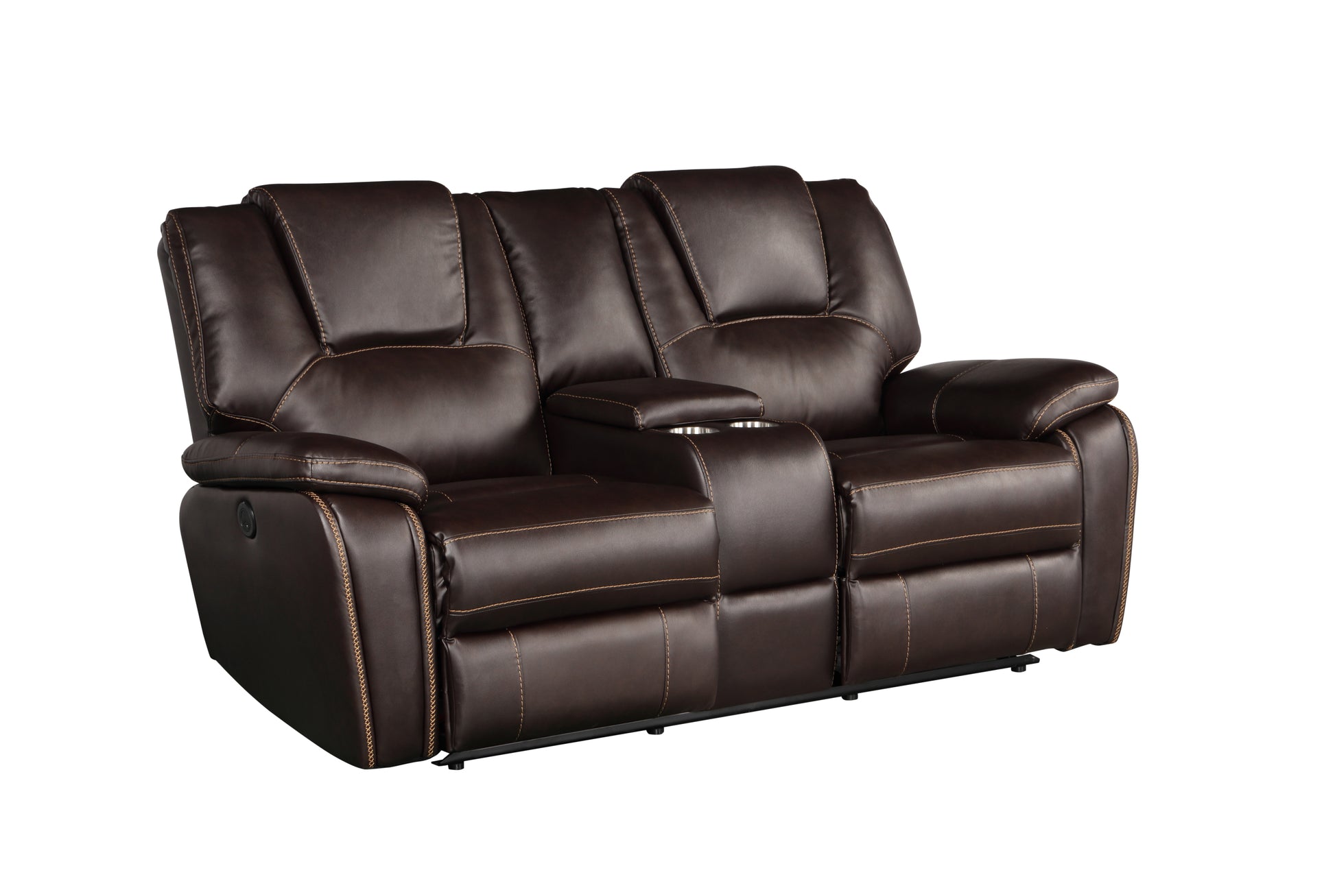 Hong Kong Power Reclining Loveseat Made With Faux Leather In Brown Brown Faux Leather Wood Primary Living Space Medium Soft Cushion Back Modern Solid Wood Mdf Wood