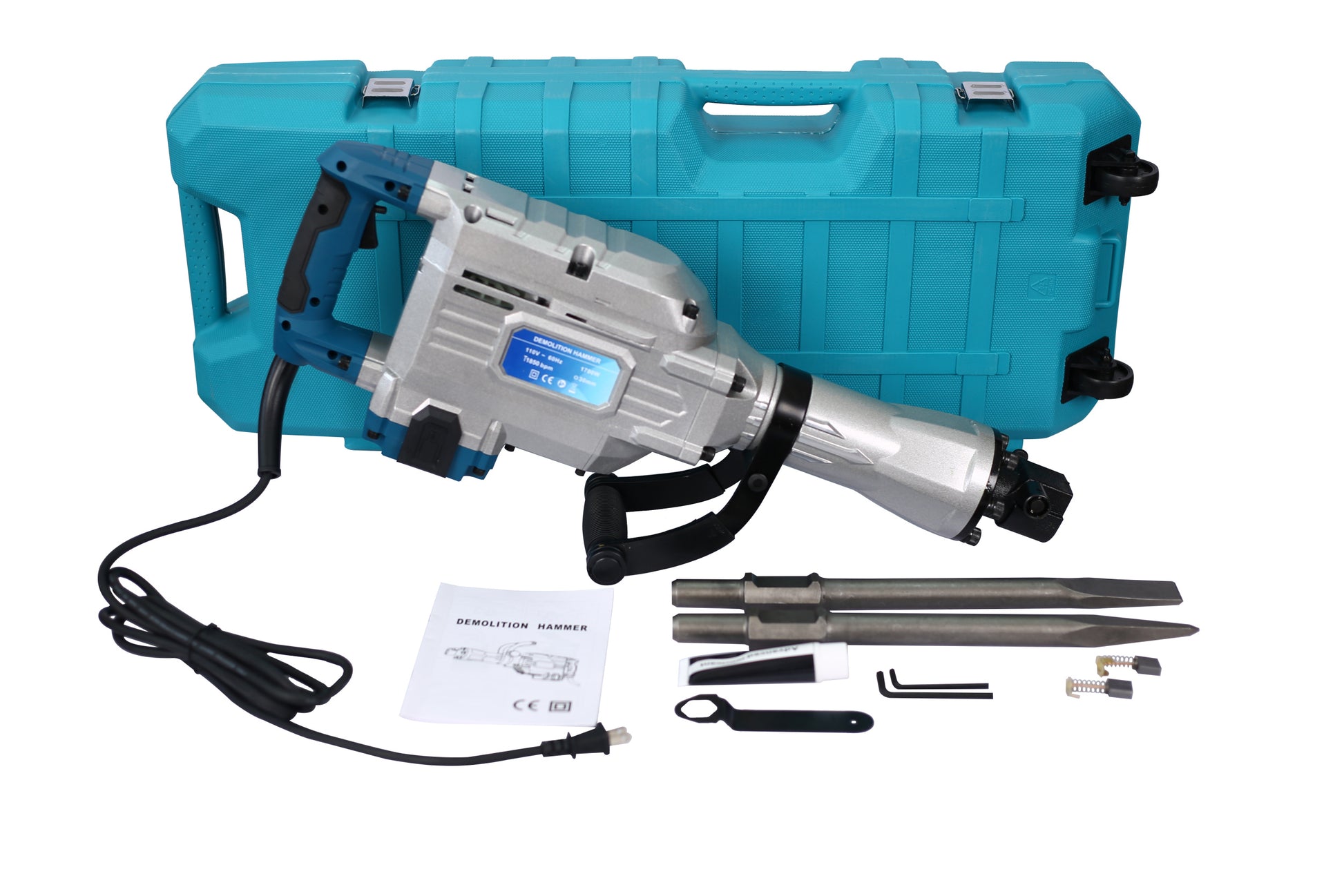 1700W 1850 Bpm Electric Demolition Jack Hammer 1 1 8 Inch Sds Hex Heavy Duty Concrete Pavement Breaker Drills Kit Silver Aluminium