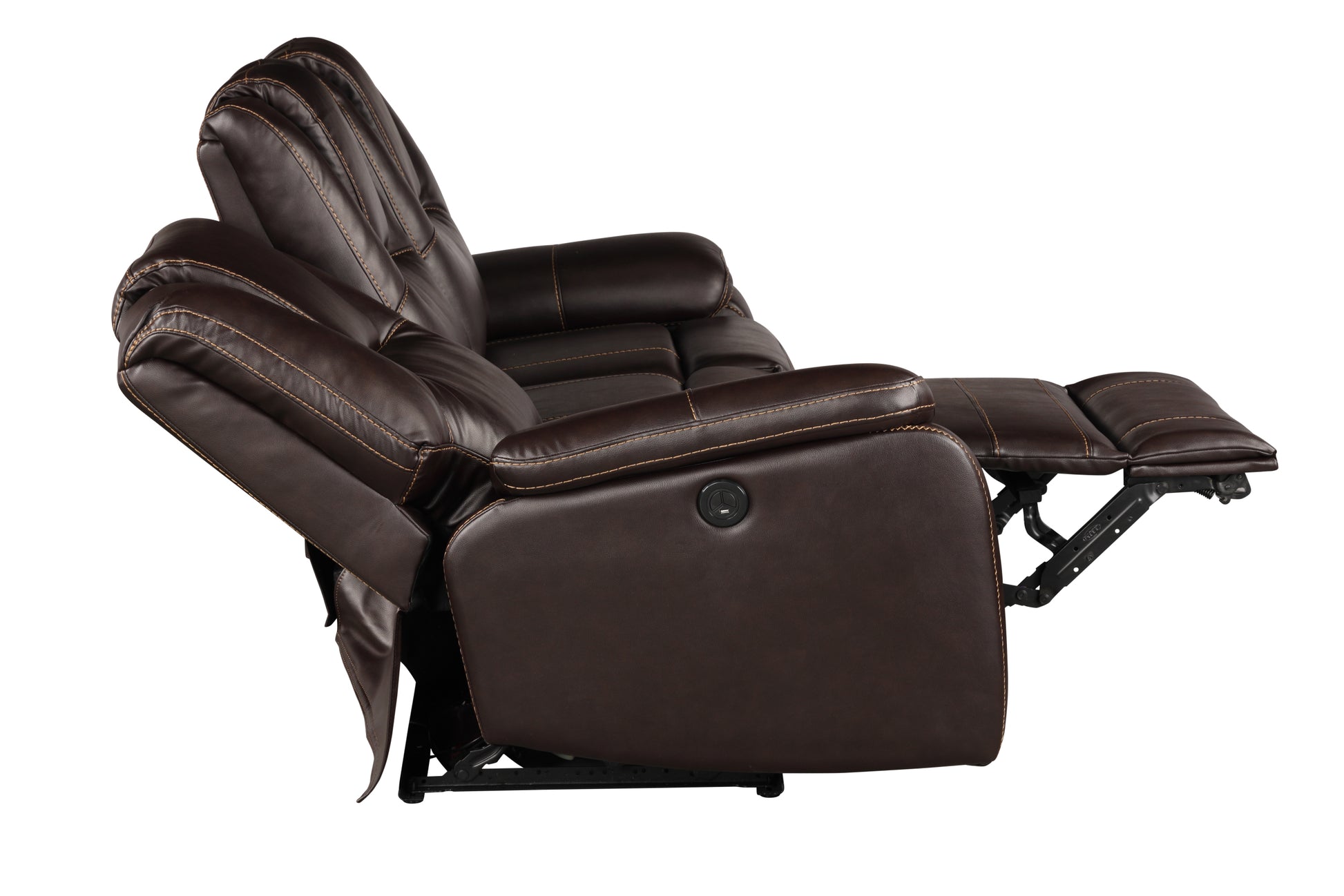 Hong Kong Power Reclining Loveseat Made With Faux Leather In Brown Brown Faux Leather Wood Primary Living Space Medium Soft Cushion Back Modern Solid Wood Mdf Wood