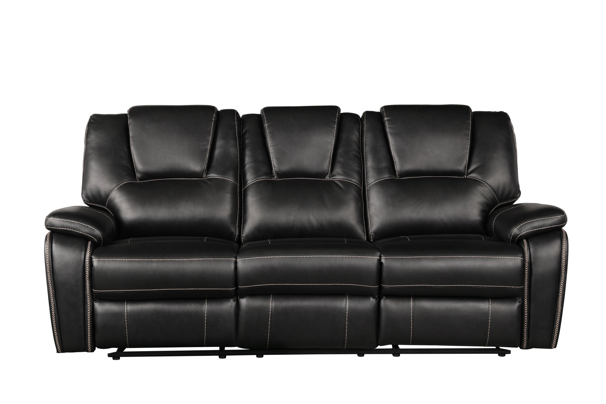 Hong Kong 3 Piece Power Reclining Sofa Set Made With Faux Leather In Black Black Faux Leather Metal Primary Living Space Medium Soft Cushion Back Contemporary,Modern Solid Wood Mdf Wood 6 Seat