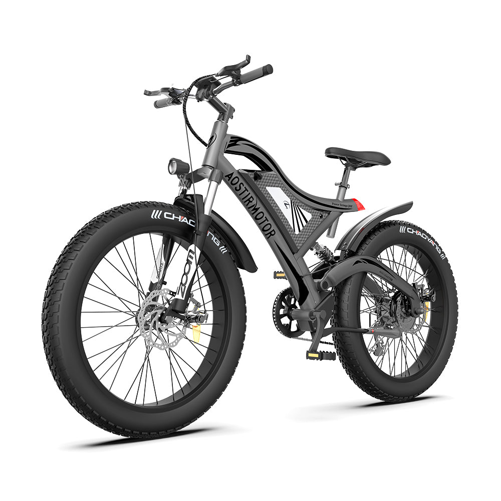 Aostirmotor S18 26" 750W Electric Bike Fat Tire 48V 15Ah Removable Lithium Battery For Adults Black Aluminium