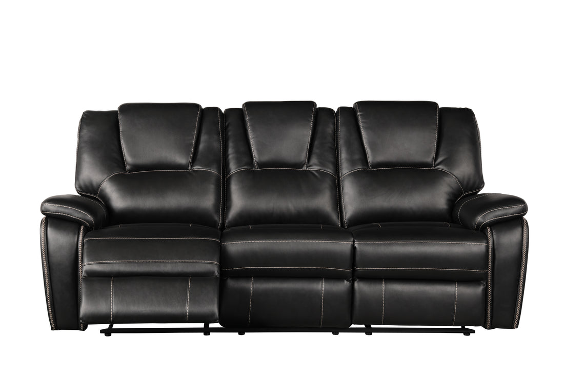 Hong Kong 3 Piece Power Reclining Sofa Set Made With Faux Leather In Black Black Faux Leather Metal Primary Living Space Medium Soft Cushion Back Contemporary,Modern Solid Wood Mdf Wood 6 Seat