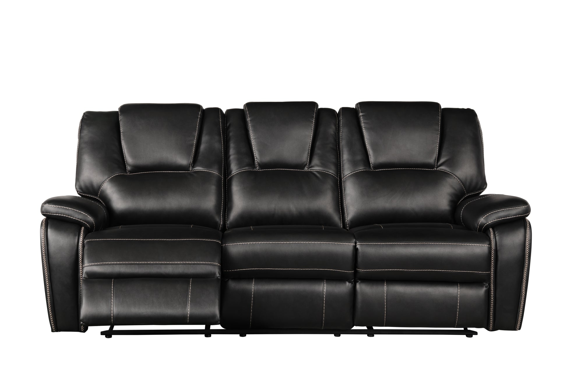 Hong Kong 3 Piece Power Reclining Sofa Set Made With Faux Leather In Black Black Faux Leather Metal Primary Living Space Medium Soft Cushion Back Contemporary,Modern Solid Wood Mdf Wood 6 Seat