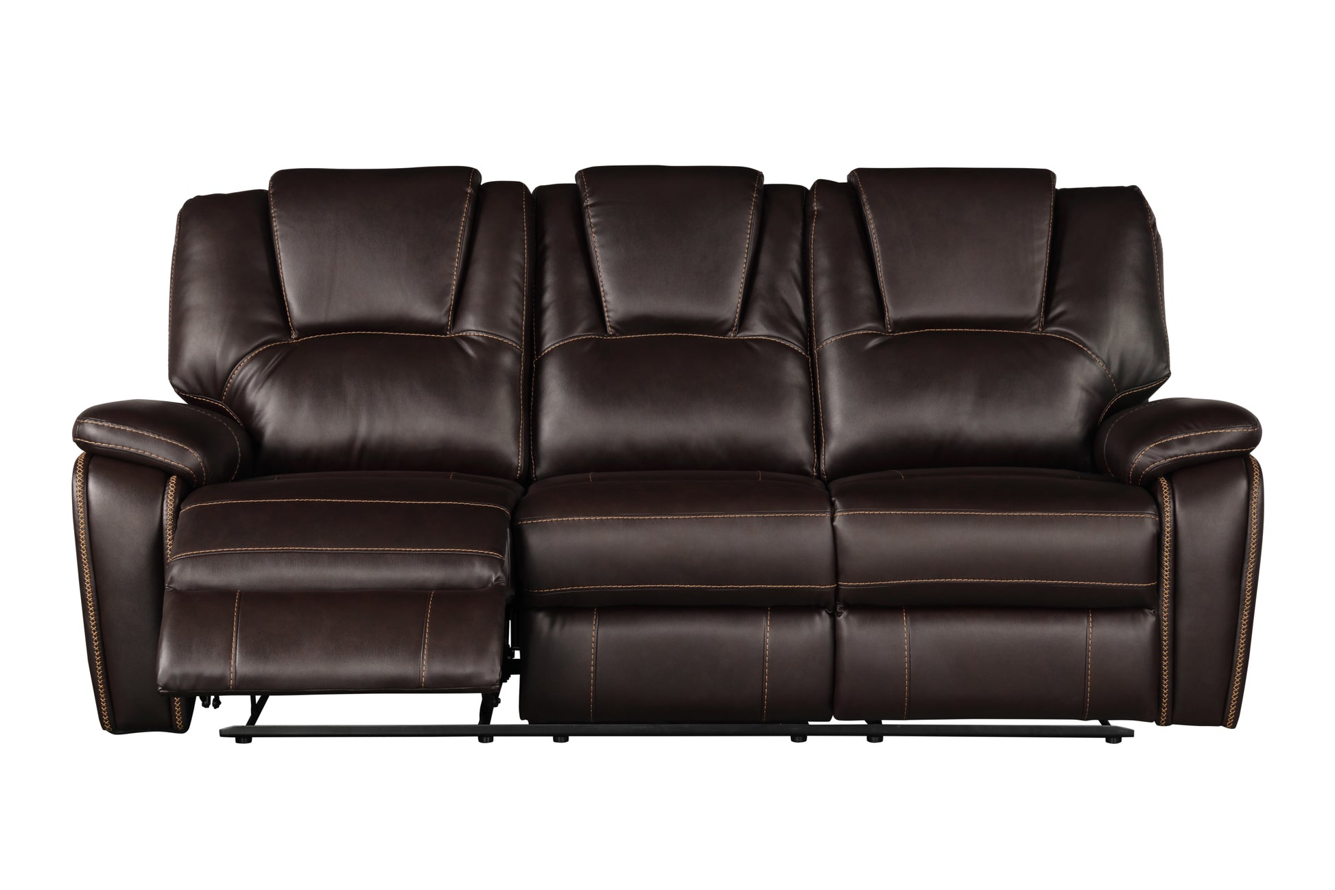 Hong Kong 3 Piece Power Reclining Sofa Set Made With Faux Leather In Brown Brown Faux Leather Metal Primary Living Space Medium Soft Contemporary,Modern Solid Wood Mdf Faux Leather 6 Seat