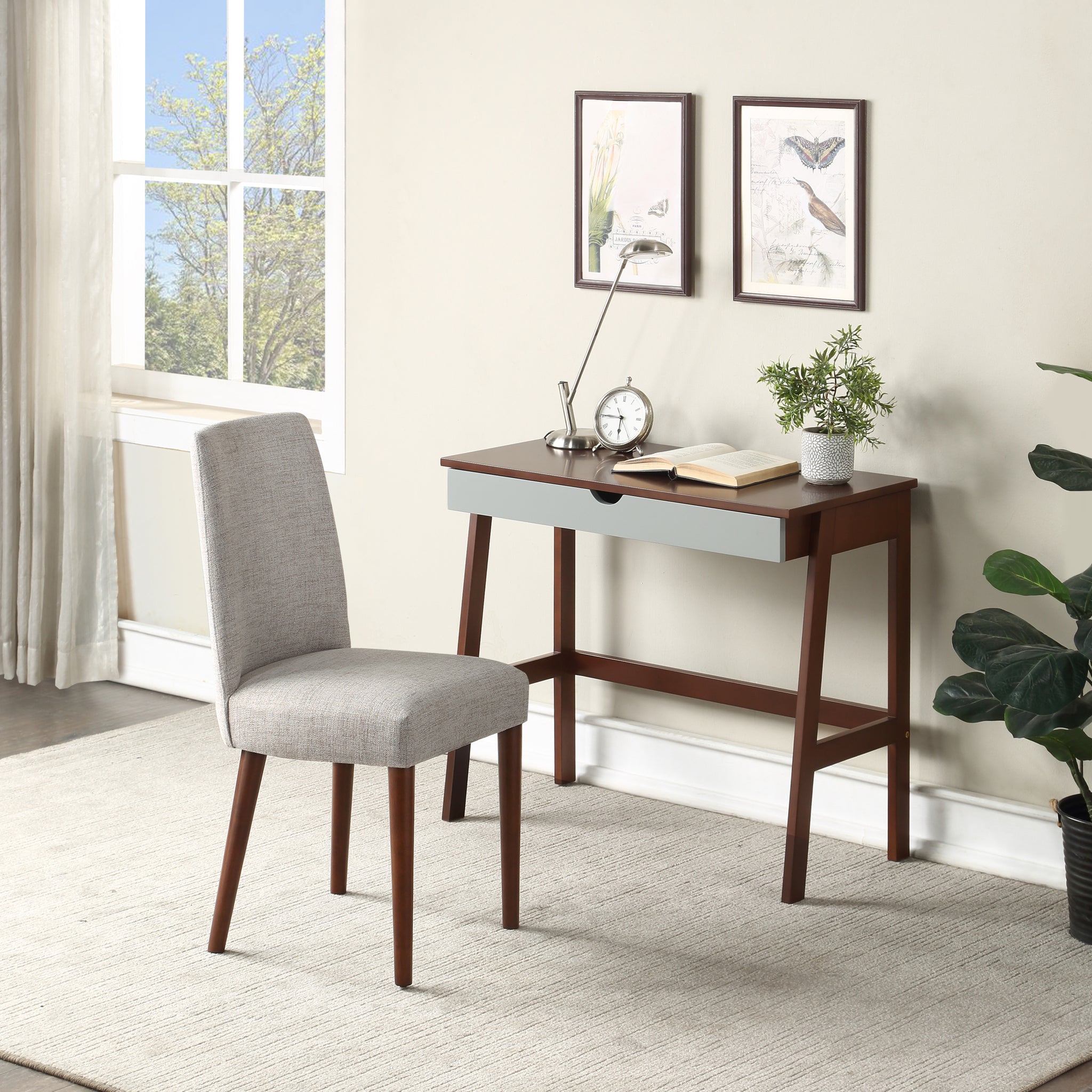 Hilton Desk In Espresso & Gray Espresso Solid Wood