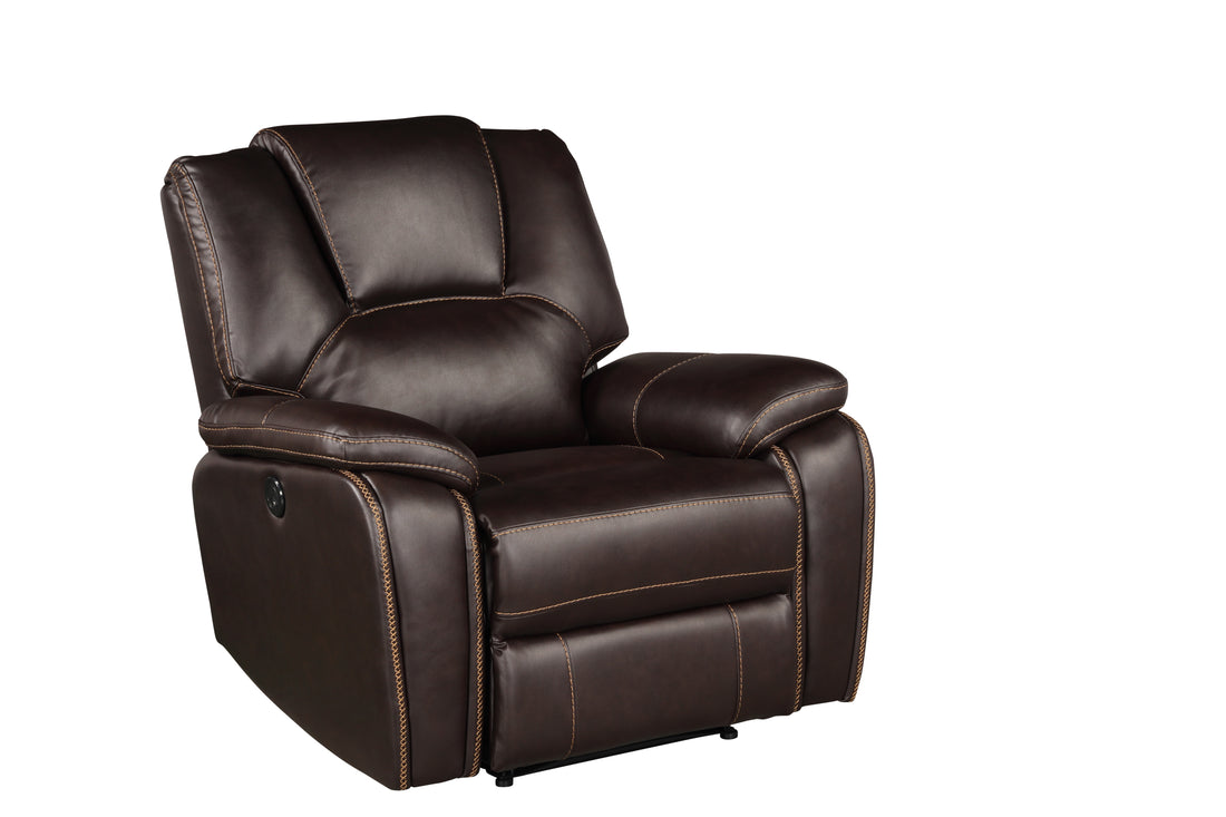 Hong Kong Power Reclining Chair Made With Faux Leather In Brown Brown Primary Living Space Contemporary,Modern Solid Wood Mdf Wood