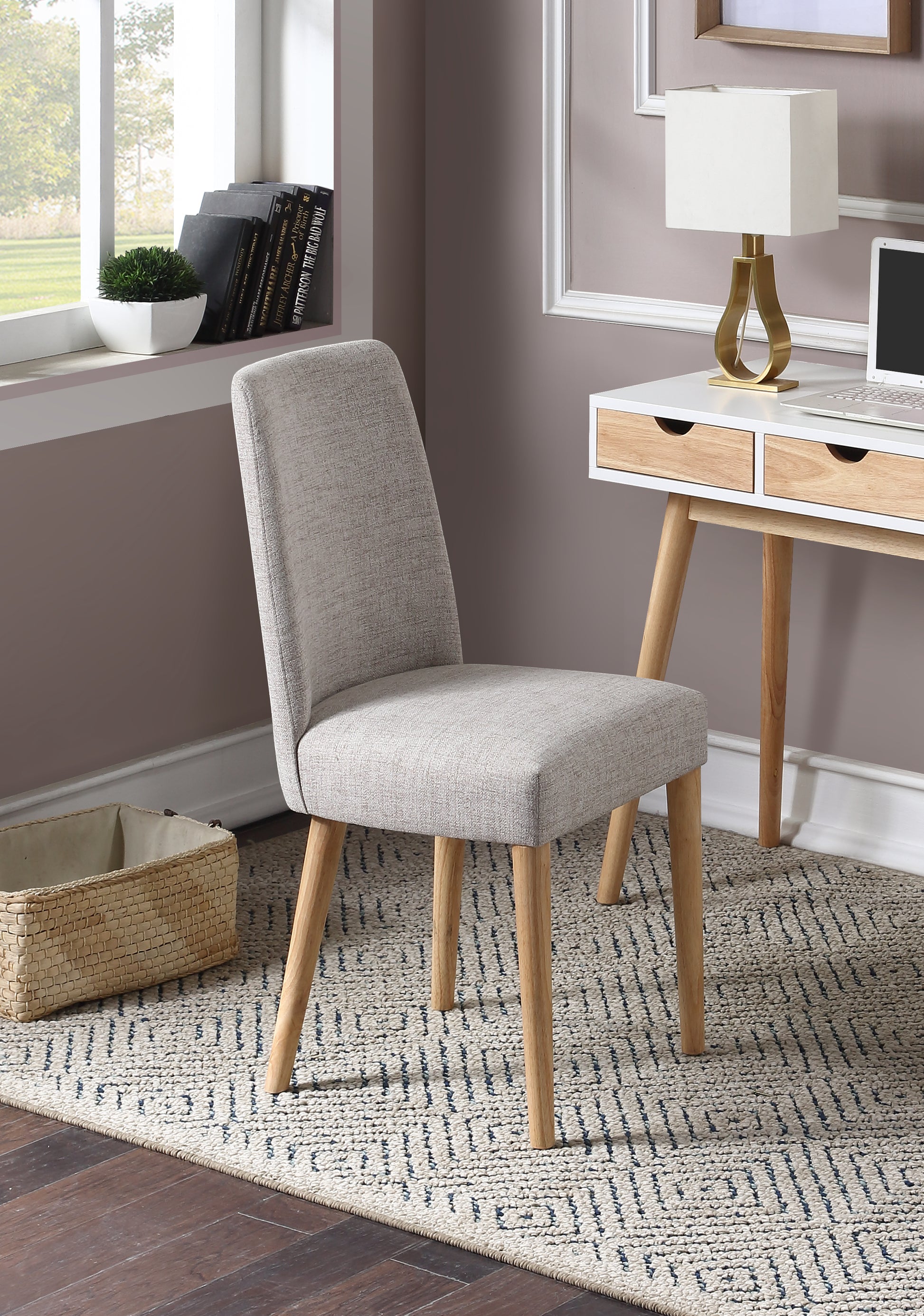 Taylor Chair With Natural Legs And Gray Fabric Gray Solid Wood