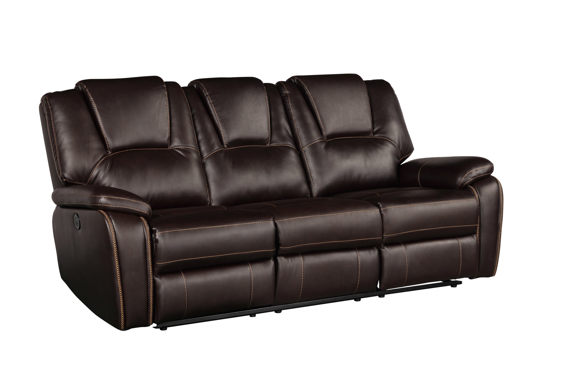 Hong Kong Power Reclining Loveseat Made With Faux Leather In Brown Brown Faux Leather Wood Primary Living Space Medium Soft Cushion Back Modern Solid Wood Mdf Wood