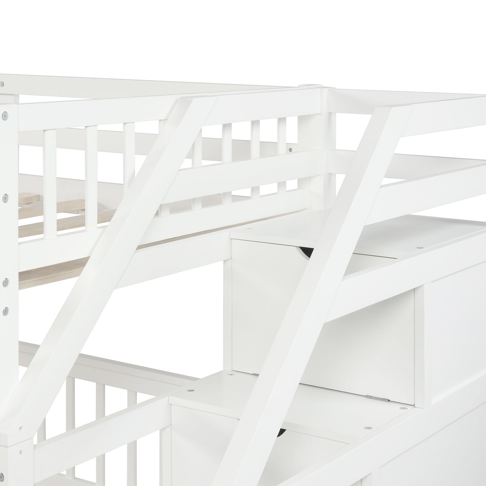 Twin Over Full Loft Bed With Staircase,White Old Sku:Sm000107Aak White Pine