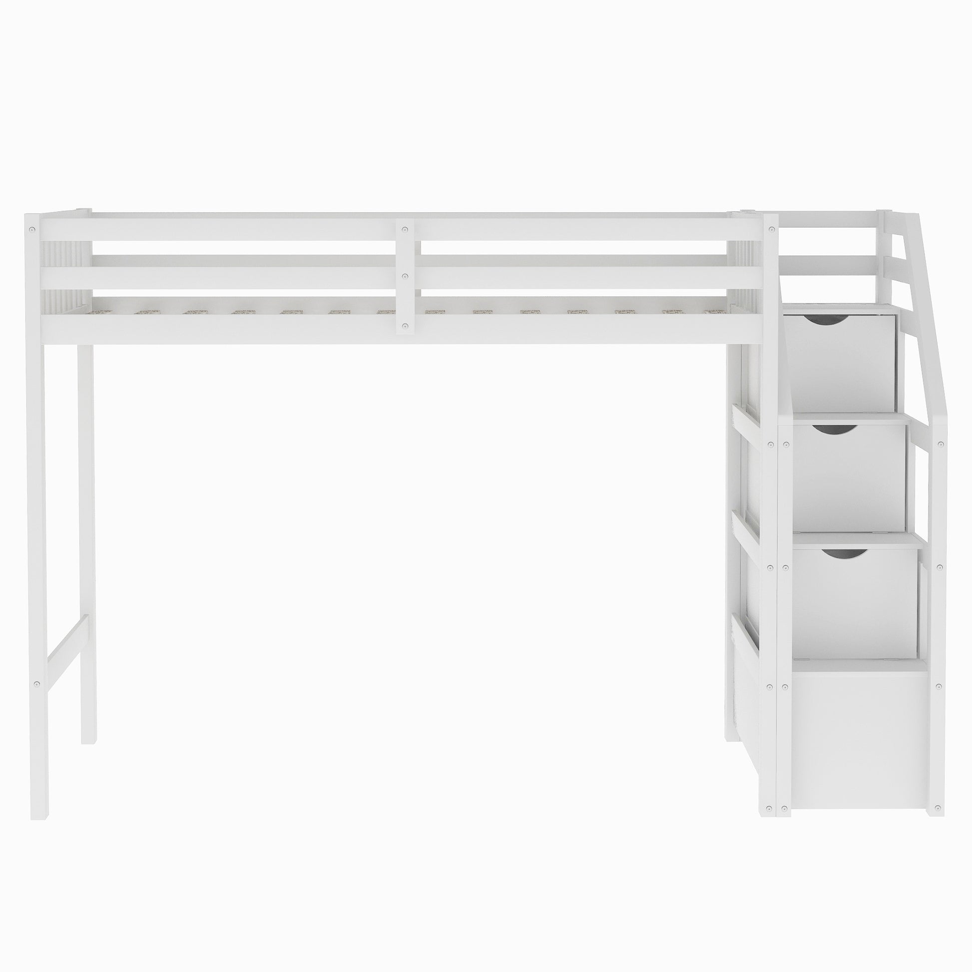 Twin Over Full Loft Bed With Staircase,White Old Sku:Sm000107Aak White Pine