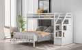 Twin Over Full Loft Bed With Staircase,White Old Sku:Sm000107Aak White Pine