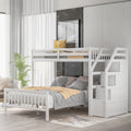 Twin Over Full Loft Bed With Staircase,White Old Sku:Sm000107Aak White Pine