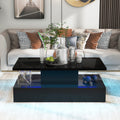 Coffee Table Cocktail Table Modern Industrial Design With Led Lighting, 16 Colors With A Remote Control Black Black Particle Board