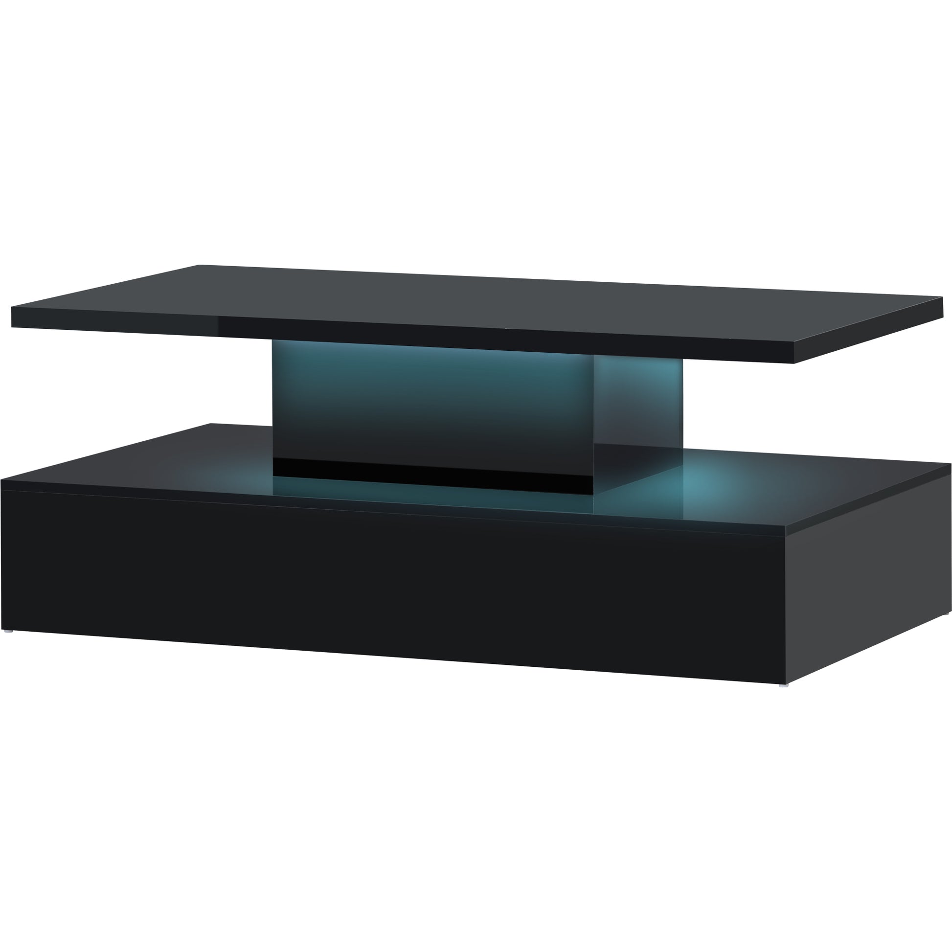 Coffee Table Cocktail Table Modern Industrial Design With Led Lighting, 16 Colors With A Remote Control Black Black Particle Board