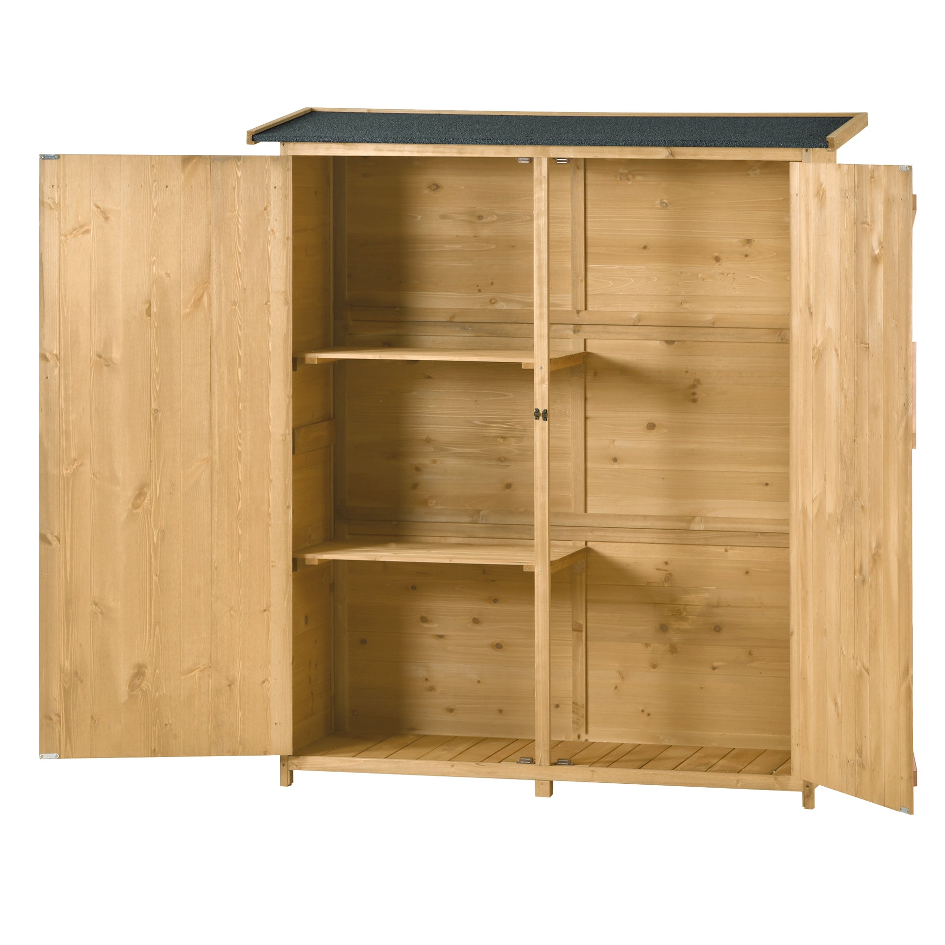 Outdoor 5.3Ft Hx4.6Ft L Wood Storage Shed Tool Organizer,Garden Shed, Storage Cabinet With Waterproof Asphalt Roof, Double Lockable Doors, 3 Tier Shelves For Backyard, Natural Natural Water Resistant Frame Garden & Outdoor Casual Wood Solid Wood