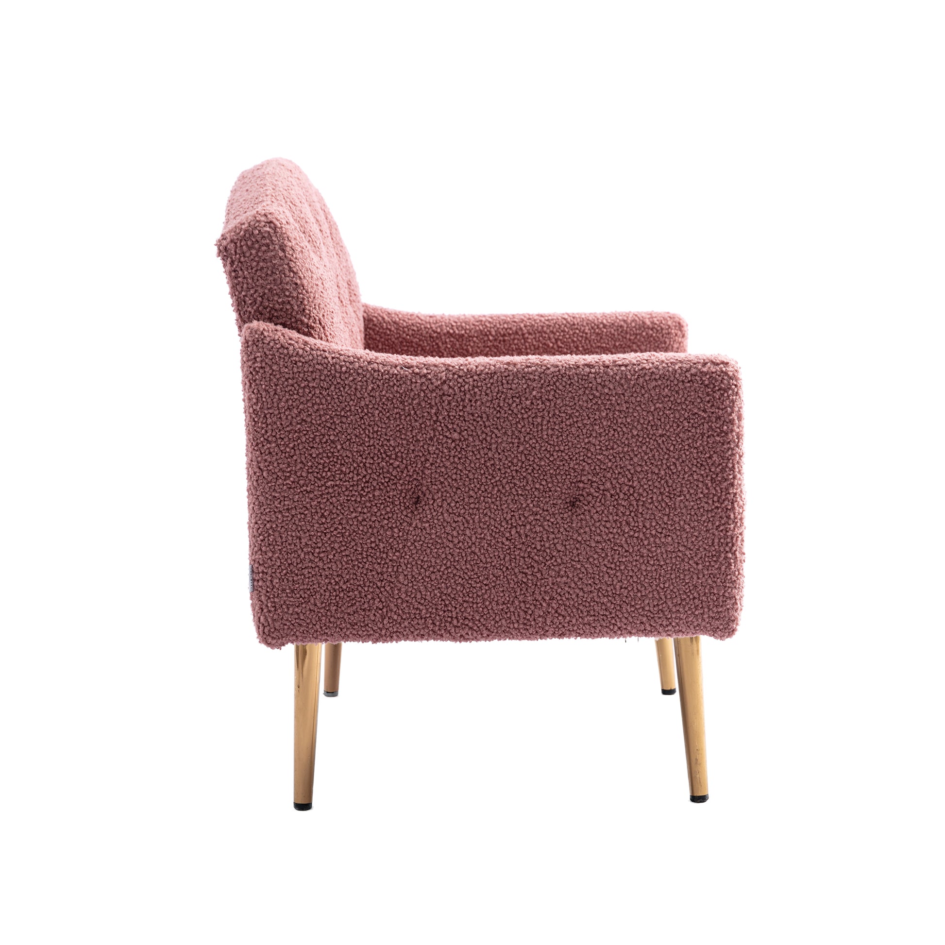 Coolmore Modern Accent Chair With Arms, Tufted Decorative Fabric Armchair With Gold Metal Legs, Upholstered Reading Chair For Living Room Bedroom Office Brush Pink Teddy Brush Pink Teddy Foam Teddy