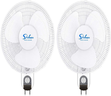 Simple Deluxe Adjustable Tilt, Quiet Operation Household Wall Mount Fans Oscillating, 2 Pack, White White Metal