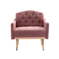 Coolmore Modern Accent Chair With Arms, Tufted Decorative Fabric Armchair With Gold Metal Legs, Upholstered Reading Chair For Living Room Bedroom Office Brush Pink Teddy Brush Pink Teddy Foam Teddy